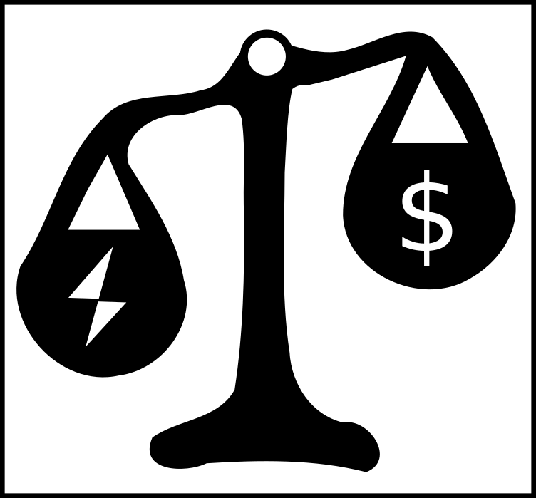 Pictogram of a balance, with an energy amount on the left and a monetary amount on the right