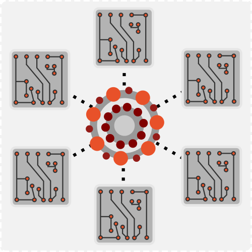 An illustration of a federated network of computers that perform computations locally with the help of a central node