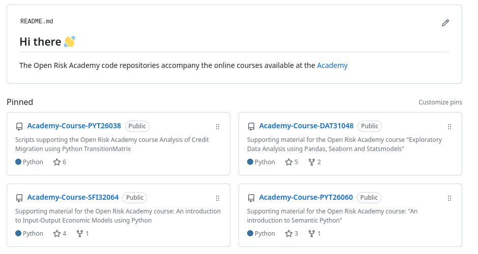 Screenshot of Open Risk Academy github organization