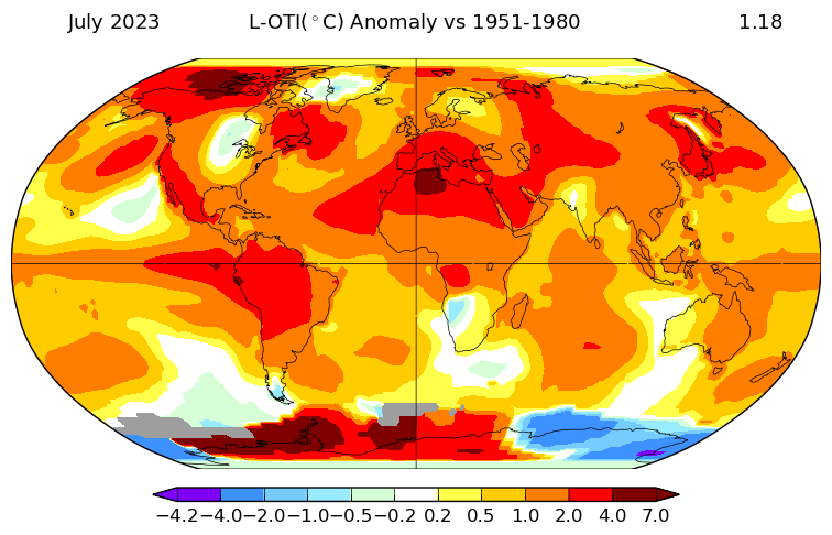 Temperature anomaly worldwide as per July 2023 (are reported by NASA)